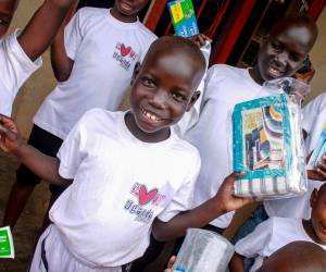 Some of the orphans in Uganda at our orphanage receive gifts
